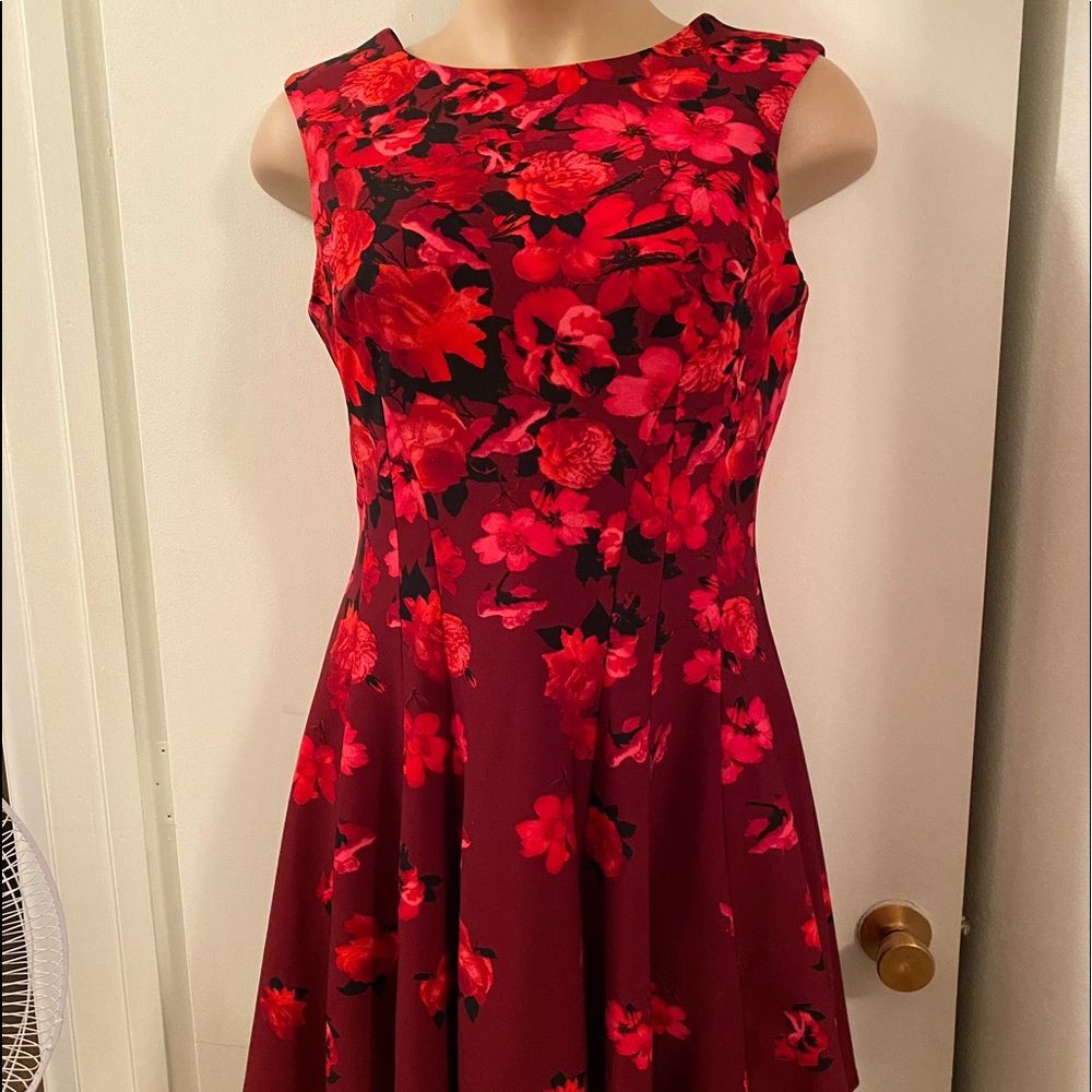 J Taylor red/black sleeveless floral print dress size 16 $30